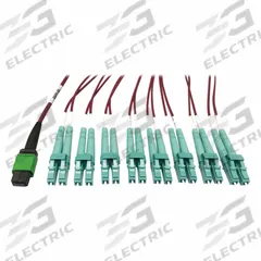 EATON TRIPP LITE MPO Breakout Cables: (1) 16F MPO/PC Female (Green) x (8) LC Duplex Male (Aqua), OM4 (MPN N846D-03M-16EMG). Key specifications — Fire Rating: Plenum; Fiber Type: OM4; Brand: EATON TRIPP LITE; End 1 Connection Gender: Female; End 1 Contact Type Finish: PC; End 2 Connection Gender: Male; End 2 Contact Type Finish: PC; _MPO Cable Connector Design: (1) 16F MPO/PC Female (Green) x (8) LC Duplex Male (Aqua).