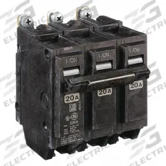 GE Miniature Circuit Breaker: THHQB, 20 A, 120/240V AC, Three Phase, 22kA at 120/240V AC, 3 Poles (MPN THHQB32020). Key specifications — attr195972: 20 A; attr195973: 120/240V AC; attr195974: Three; attr195975: 22kA at 120/240V AC; attr195976: Bus Connections of Load Centers.