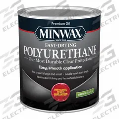MINWAX Finish: Varnish, Interior, Oil, 32 fl oz Container Size, Wood, Ultra-Flat, Clear, Clear (MPN 630154444). Key specifications — Brand: MINWAX; Transparency: Clear; Use Location: Interior; Sheen: Ultra-Flat; Sub-Brand: Fast-Drying Polyurethane; Color: Clear; Resin Type: Polyurethane.