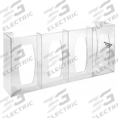 BOWMAN DISPENSERS Glove Dispenser: PETG, 22 5/8 in Overall Wd, 10 1/8 in Overall Ht, 4 in Overall Dp (MPN GL040-0111). Key specifications — Dispenser Layout: (4) Boxes; Fill Direction: Top Load; Material: PETG; Brand: BOWMAN DISPENSERS; Color: Clear.