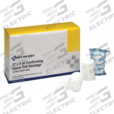 FIRST AID ONLY Gauze Roll: 4 yd Dressing Lg, 2 in Dressing Wd, Gauze, Non-Sterile - Conforming Gauze Bandages