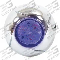 MAXXIMA Auxiliary Warning Light: Perimeter Flashing Warning Light, Blue, LED, 12V DC (MPN M20380BCL-SP). Key specifications — Operating Voltage: 12V DC; Number of Flash Patterns: 17; Includes: Chrome Bezel; Electrical Connection: Wire Leads; Mount Type: Screw; Brand: MAXXIMA; Shape: Round.