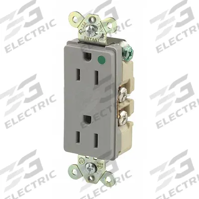 BRYANT Receptacle: Hospital Grade, Decorator Duplex, 5-15R, Gray, 125V AC, 15 A - General Purpose Receptacles