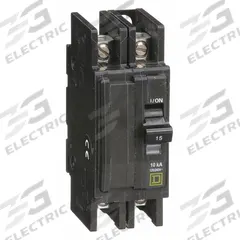 SQUARE D Miniature Circuit Breaker: 15 A, 120/240V AC, Single Phase, 10kA at 120/240V AC, 2 Poles (MPN QOU215). Key specifications — Phase: Single; Amps: 15 A; AC Voltage Rating: 120/240V AC; Max. AIR Rating: 10kA at 120/240V AC; For Use With: Heating; Brand: SQUARE D.