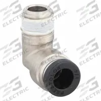 PARKER Push-Fit Elbow Fitting: 1/4 in OD x 1/8 in Pipe Size, Push-to-Connect x MNPTF, Brass, Silver (MPN W169PLPNS-4-2). Key specifications — Brand: PARKER.