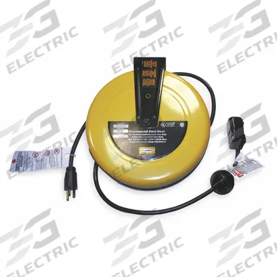 HUBBELL WIRING DEVICE-KELLEMS Extension Cord Reel: Ratchet Lock, 25 ft Cord Lg, 16 AWG, SJT - Self-Retracting Cord Reels