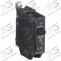 GE Miniature Circuit Breaker: THQB, 30 A, 120/240V AC, Single Phase, 10kA at 120/240V AC, Std (MPN THQB1130). Key specifications — attr195972: 30 A; attr195973: 120/240V AC; attr195974: Single; attr195975: 10kA at 120/240V AC; attr195976: Lighting Panels.