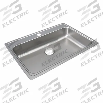 JUST MANUFACTURING Bowl Drop-In Sink: 33 in Overall Lg, 22 in Overall Wd, 6 in Bowl Dp - One-Bowl Counter-Mounted Kitchen & Bar Sinks without Faucets