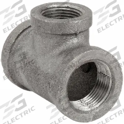 ANVIL Metal Pipe Tee: 3/4 in x 3/4 in x 1/2 in, 2,000 psi @ 150°F, Malleable Iron - Threaded High-Pressure Pipe Fittings