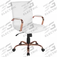 FLASH FURNITURE Office Chair: Whitney, White, Faux Leather Material, 19 1/2 in Back Ht, Tilting Back (MPN GO-2286M-WH-RSGLD-GG). Key specifications — attr995518: Whitney; attr982877: Rose Gold; attr982913: Yes; attr982865: White; attr982870: FLASH FURNITURE; attr982901: White.