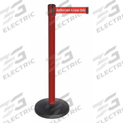 QUEUEWAY Barrier Post with Belt: Red, No Pattern, Authorized Access Only, 10 ft Belt Lg - Message Retractable Belt Post Barriers