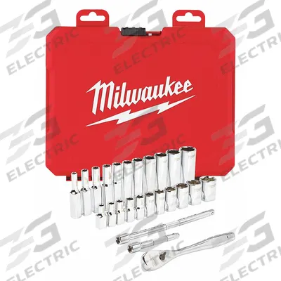 MILWAUKEE Socket Wrench Set: 1/4 in Drive, 26 Piece, 6-Point, SAE - SAE Socket Sets with Drive Tools