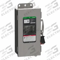 SCHNEIDER Safety Switch: Fusible, 30 A, Three Phase, 600V AC/DC, Galvanized Steel, Indoor (MPN VH361AWKGL). Key specifications — Brand: SCHNEIDER.