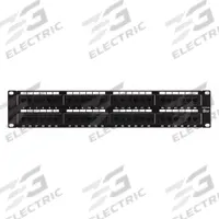 MONOPRICE Patch Panel: Flat, 2 Rack Units, 48 Ports, 6, 110 IDC, Steel, 2 3/8 in Overall Ht, 7305. Key specifications — Brand: MONOPRICE; Compatible Cable Performance Category: 6; Material: Steel; _Port Labeling: Front & Rear Numbered; _Rear Termination: 110 IDC; _Shielded: Unshielded.