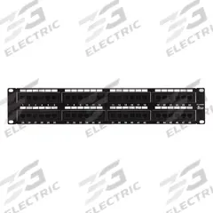 MONOPRICE Patch Panel: Flat, 2 Rack Units, 48 Ports, 6, 110 IDC, Steel, 2 3/8 in Overall Ht, 7305. Key specifications — Brand: MONOPRICE; Compatible Cable Performance Category: 6; Material: Steel; _Port Labeling: Front & Rear Numbered; _Rear Termination: 110 IDC; _Shielded: Unshielded.
