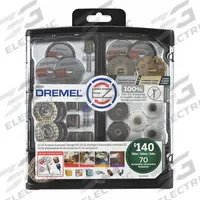 DREMEL General Purpose Attachment Set: Gen Purpose Attachment Set, 70 Pieces, Case Included (MPN EZ725). Key specifications — attr1097321: EZ544 1-1/2 in EZ Lock Carbide Cutting Wheel; attr1097325: Case Included; attr1097330: DREMEL.