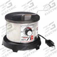 AMERICAN BEAUTY Solder Pot: 600 W, 3.5 lb Capacity. Key specifications — Pot Interior Dimensions: 1-1/2 in D x 3-1/2 in Dia; Crucible Shape: Round; Display Type: Analog; Manufacturer Part Number: 600; Brand: AMERICAN BEAUTY.