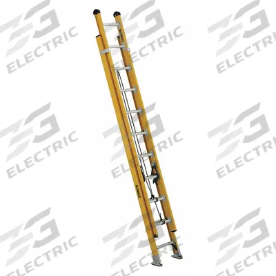 DEWALT Extension Ladder: 20 ft Ladder Size, Fiberglass, 375 lb Load Capacity, 51 lb Wt - Non-Conductive Fiberglass Extension Ladders