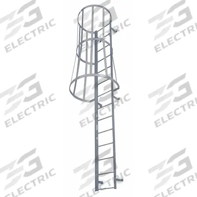 COTTERMAN Fixed Ladder with Safety Cage: 20 ft Overall Ht, 26 in Overall Wd, Steel - Safety Cage Fixed Ladders