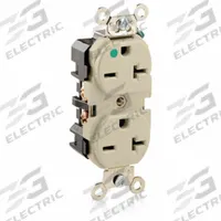 LEVITON Receptacle: Hospital Grade Fed. Spec., Duplex, 6-20R, Ivory, 250V AC, 20 A, 2 Pole / 3 Wire (MPN 8400-I)
