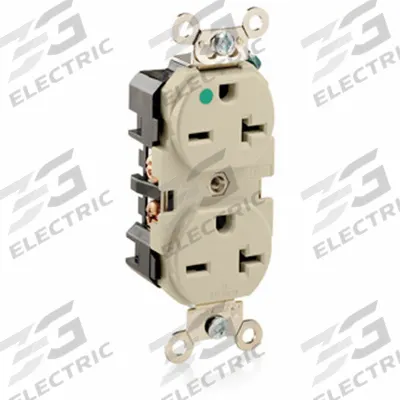 LEVITON Receptacle: Hospital Grade Fed. Spec., Duplex, 6-20R, Ivory, 250V AC, 20 A - General Purpose Receptacles
