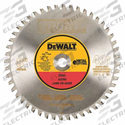 DEWALT Circular Saw Blade: 8 in Blade Dia., 48 Teeth, 0.08 in Cut Wd, 5/8 in Arbor Size - Steel & General Metal-Cutting Blades