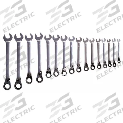 WESTWARD Combination Wrench Set: Alloy Steel, Chrome, 16 Tools - Metric 12-Point Ratcheting Combination Wrench Sets