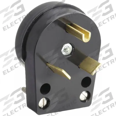 HUBBELL Straight Blade Plug: TT-30P, 125V AC, 30 A, 2 Pole, 3 Blade, Black (MPN HBLTT30P) - Angled Plugs
