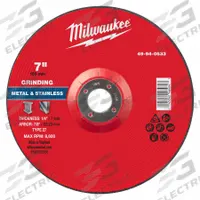 MILWAUKEE Grinding Wheel: Type 27, 7" x 1/4" x 7/8", Aluminum Oxide, 30 Grit (MPN 49-94-0533). Key specifications — Brand: MILWAUKEE.