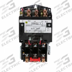 SQUARE D Magnetic Motor Starter: Non-Reversing, 3 Poles, NEMA Size 2, 45 A, 24V AC Coil (MPN 8536SDO1V01S). Key specifications — Brand: SQUARE D; Coil Voltage: 24V AC; Phase: Three; Operator: None; Terminal Connection Type: Screw Clamp Terminals; Includes Pilot Light: No; Operator Controls: None; Auxiliary Contacts Included: No Auxiliary Contacts Included.