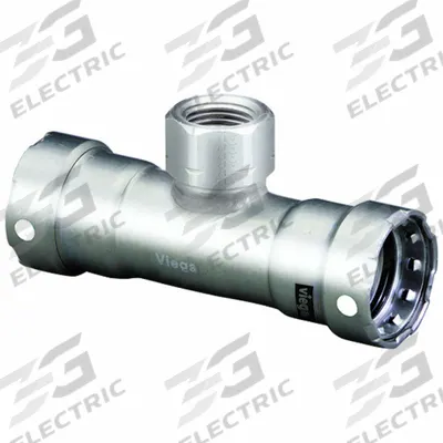 VIEGA MEGAPRESS Crimp Tee Fitting: 3/4 in Pipe x 3/4 in Pipe x 3/4 in Pipe Size - Potable Water Stainless Steel Press Fittings