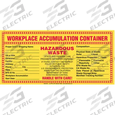 LABELMASTER California Waste Label: 10 1/2 in x 5 in, 10 1/2 in Label Wd, 5 in Label Ht