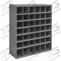 DURHAM MFG Pigeonhole Bin Unit: 34 in x 12 in x 42 in, 42 Compartments, Gray, Steel, Powder Coated (MPN 360-95). Key specifications — attr7229: Steel; attr38869: DURHAM MFG; attr38873: Gray.
