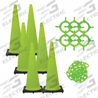 Traffic Cone: MUTCD/NCHRP-350, 36 in Cone Ht, Green, Non-Reflective, PVC, Blank, 10 lb Base Wt (MPN 97214-6). Key specifications — Base Color: Black; Brand: MR. CHAIN; Cone Material: PVC; Legend: Blank; Includes: (6) Cone Chain Connectors.