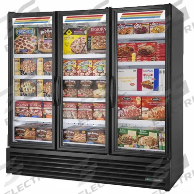 TRUE REFRIGERATION Freezer Merchandiser: 79 in x 80 3/4 in x 30 3/8 in, Black, Swing - Freezer Glass Door Merchandisers