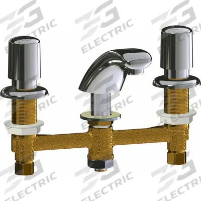 CHICAGO FAUCETS Handle-Operated Faucet: 404, Centerset, Cast Brass, Polished Chrome Finish - Widespread Push-Button Metering Bathroom Faucets