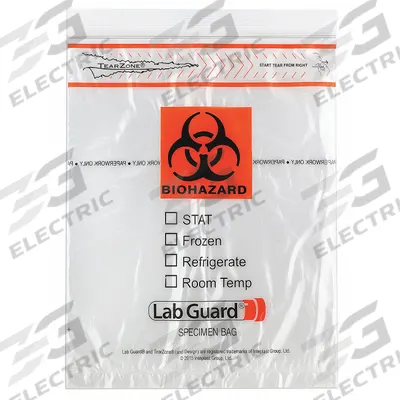MEDEGEN MEDICAL PRODUCTS Specimen Transfer Bag: LDPE, Biohazard, 1.75 mil Thick, Clear, 10 in Overall Ht - Dual Pouch Specimen Transfer Bags