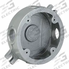 HUBBELL KILLARK Electrical Box: Aluminum, Round, 1 Gangs, 1/2 in Hub Size, 17 cu in Capacity, Gray (MPN VLJSX-1). Key specifications — Color: Gray; Brand: HUBBELL KILLARK.