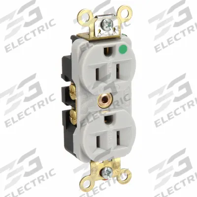 HUBBELL Receptacle: Hospital Grade Fed. Spec., Duplex, 5-15R, Gray, 125V AC, 15 A - General Purpose Receptacles