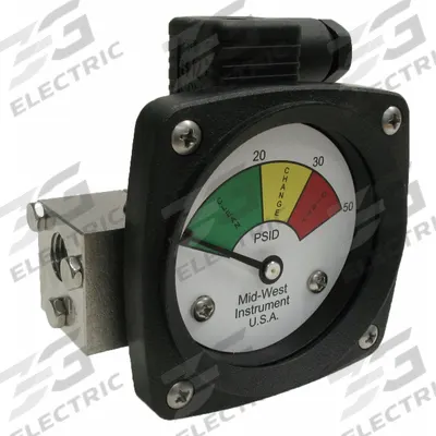 MIDWEST INSTRUMENT 3-Color Differential Pressure Indicator: 1,000 psig Max - Differential Pressure Indicators with Switch