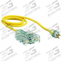 APPROVED VENDOR Extension Cord: Outdoor Use, 6 ft Lg, 6 Outlets, 5-15P, 12/3, SJTOW, Yellow, Block (MPN 4GAD5). Key specifications — Brand: APPROVED VENDOR; Temperature Rating: -58° to 194°F; NEMA Plug Configuration: 5-15P.