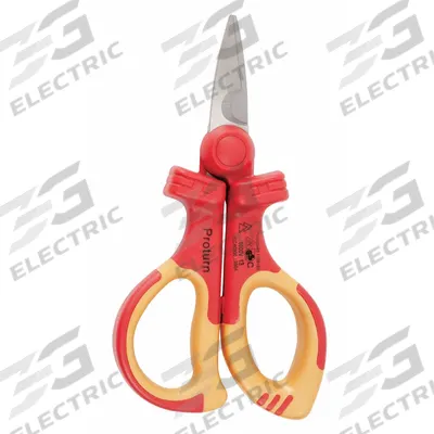 WIHA Electricians Scissors: Ambidextrous, 6 1/4 in Overall Lg, Straight, Steel - Insulated Scissors