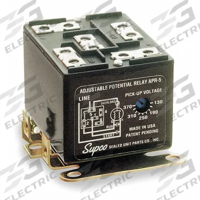Supco Potential Relay: 110V AC to 270V AC Pick Up, Adj Drop Out, Adj, Any Position - Adjustable-Potential Relay