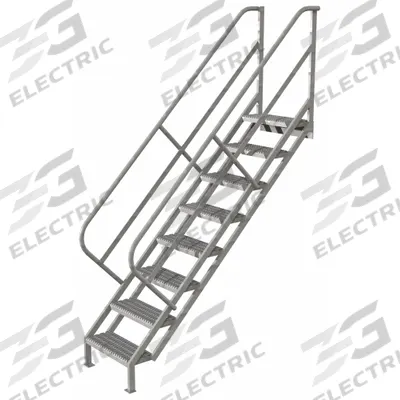 TRI-ARC Portable Stairs: 9.5 ft Overall Ht, Steel, 450 lb Load Capacity, Perforated - Steel Stairs