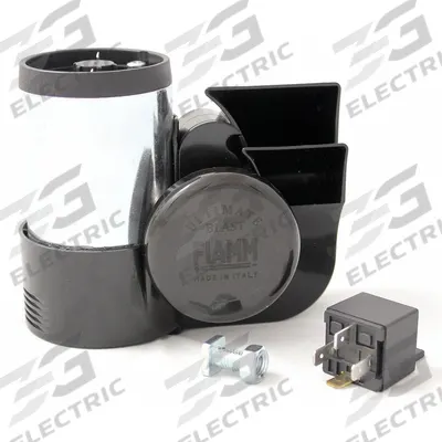 FIAMM Electric Horn: 12V DC, Full Tone, Electric, Black/Silver, Unfinished - Electric-Powered Horns
