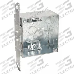 RACO Electrical Box: Steel, Steel - 4" x 4" Square Box Material & Nominal Size, Square, 2 Gangs, TS (MPN 241). Key specifications — Brand: RACO; Bracket Style: Stud Side w/Spurs; Clamp Style: FMC.
