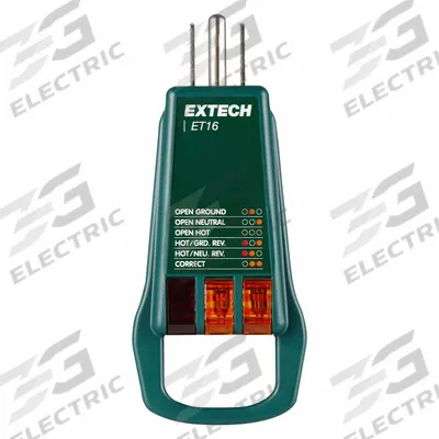 EXTECH Receptacle Tester: 110 V AC to 125 V AC, 5-15P, Std, Light - Receptacle Testers
