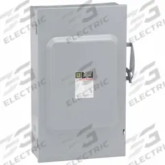 SQUARE D Safety Switch: Fusible, 200 A, Single Phase, 240V AC, Galvanized Steel, Indoor (MPN D224N). Key specifications — Brand: SQUARE D.