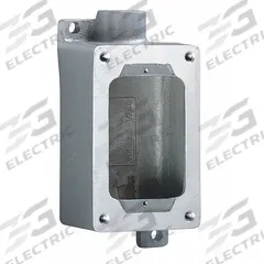 HUBBELL KILLARK Device Box: 1 Gangs, Aluminum, 1/2 in Hub Size, Dead End, 3 5/8 in Overall Ht (MPN SWB-1). Key specifications — Brand: HUBBELL KILLARK; Hub Type: Dead End.
