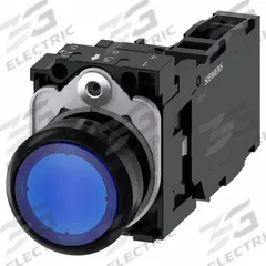 SIEMENS Illuminated Push Button: Illuminated, Flush Profile, Non-Metallic, 22 mm, 1NO/1NC (MPN 3SU1103-0AB50-1FA0). Key specifications — Brand: SIEMENS; Action: Momentary; Series: 3SU; Push Button Material Type: Non-Metallic.